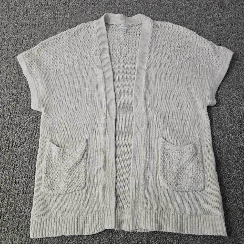 Garnet Hill M Linen Organic Cotton Texture Cardigan Open Front Coastal Lagenlook